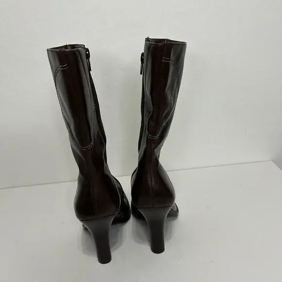 Diba Womens Brown Leather Square Toe Side Zipper Mid-Calf Heeled Boots 8 90s - Picture 5 of 10